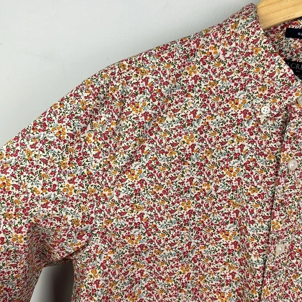 J. Crew Men Ditzy Floral Print Long Sleeve Button Down Lg Shirt Slim Flex Washed